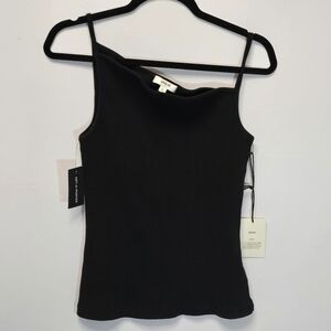 NWT Agolde Black Priya Asymetrical Ribbed Organic Cott9n Blend Tank Top, Sz XL